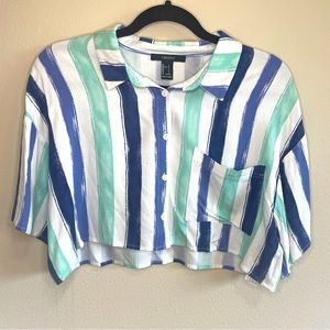 🔥 2 for $15 🔥 Forever 21 Blue Striped Button Down Crop Top